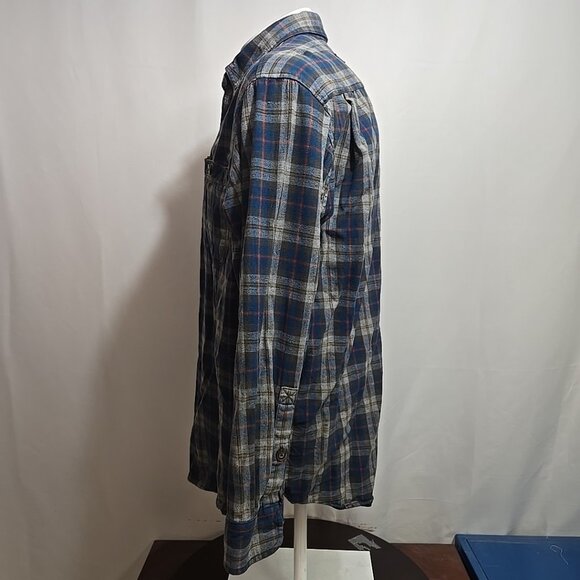 Duluth Trading Free Swingin Flannel Shirt Mens Size Large Blue Button Up Pockets - Picture 3 of 9